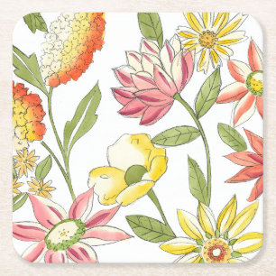 Porta-copo De Papel Quadrado Design de Jardim Floral com Fundo Branco