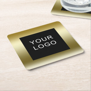 Porta-copo De Papel Quadrado Design de Logotipo Corporativo Dourado Faux
