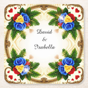 Porta-copo De Papel Quadrado Design de Moldura Floral Vibrante