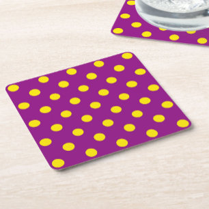 Porta-copo De Papel Quadrado Design de Padrão de Bolinhas Amarelo em Roxo