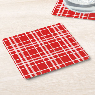Porta-copo De Papel Quadrado Design de Padrão de Xadrez do Tartan Branco Vermel