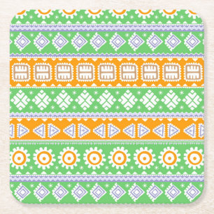 Porta-copo De Papel Quadrado Design de padrões verdes, cor de laranja