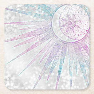 Porta-copo De Papel Quadrado Design de prata Elegante Iridescente Sun Moon Mand