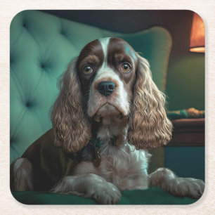 Porta-copo De Papel Quadrado Design de retrato clássico de Cocker Spaniel elega