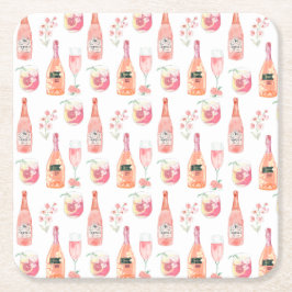 Porta-copo De Papel Quadrado Design de vinho Floral e Rosa.