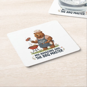 Porta-copo De Papel Quadrado Design do Papai Urso Mestre do Churrasco