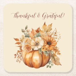 Porta-copo De Papel Quadrado Design Floral de Abóbora de Aquarela