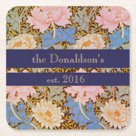 Porta-copo De Papel Quadrado Design Floral Wm Morris Adicionar um Nome e Ano