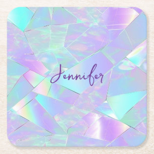 Porta-copo De Papel Quadrado Design Iridescente Azul e Roxo, Nome em Letra