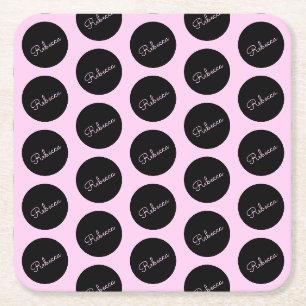Porta-copo De Papel Quadrado Design Retro-Moderno Preto e Rosa com Pontos