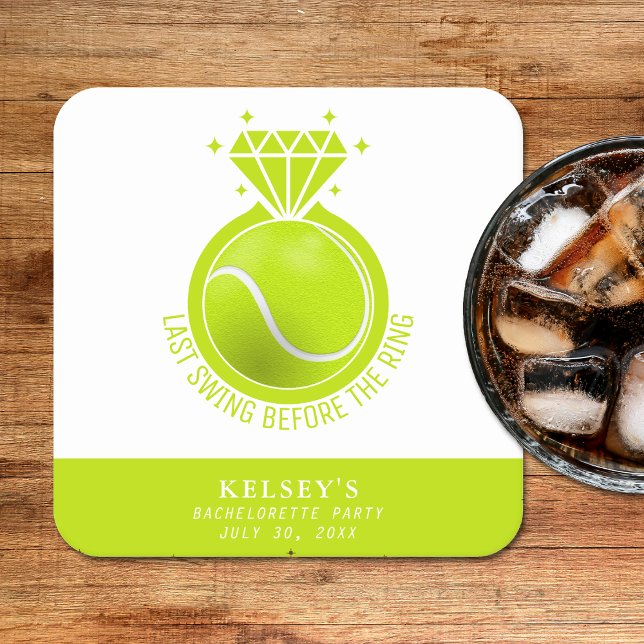 Porta-copo De Papel Quadrado Despedida de Solteira de Tênis Último Balanço Ante (Tennis Bachelorette Last Swing Before the Ring Square Paper Coaster
)