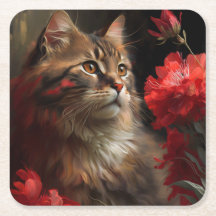 Dessous de verre chat fleur