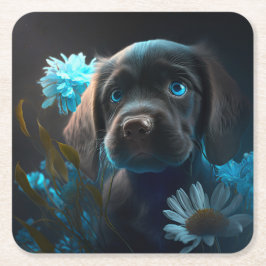 Porta-copo De Papel Quadrado Dessous de verre chien fleur