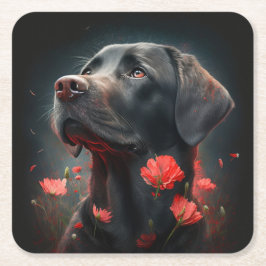 Porta-copo De Papel Quadrado Dessous de verre chien fleur