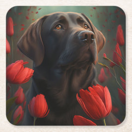 Porta-copo De Papel Quadrado Dessous de verre chien fleur