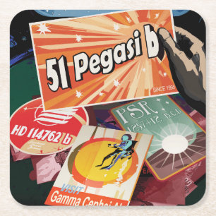 Porta-copo De Papel Quadrado Detecção do Poster de Exoplaneta do Espaço Retroat