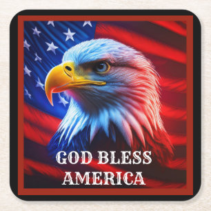Porta-copo De Papel Quadrado Deus abençoe América EUA Flag Bald Eagle