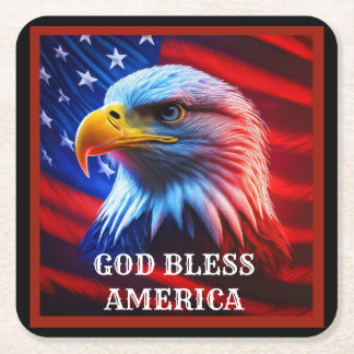 Porta-copo De Papel Quadrado Deus abençoe América EUA Flag Bald Eagle