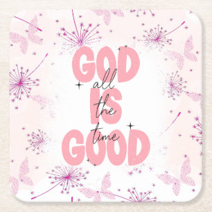 Porta-copo De Papel Quadrado Deus É Bom O Tempo Todo Rosa Floral Borboleta