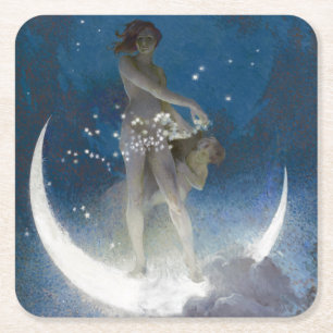 Porta-copo De Papel Quadrado Deusa Lua Espalhando Estrelas à Noite