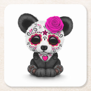 Porta-copo De Papel Quadrado Dia cor-de-rosa da panda inoperante do crânio do
