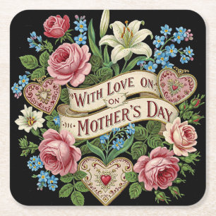 Porta-copo De Papel Quadrado Dia de as mães com amor