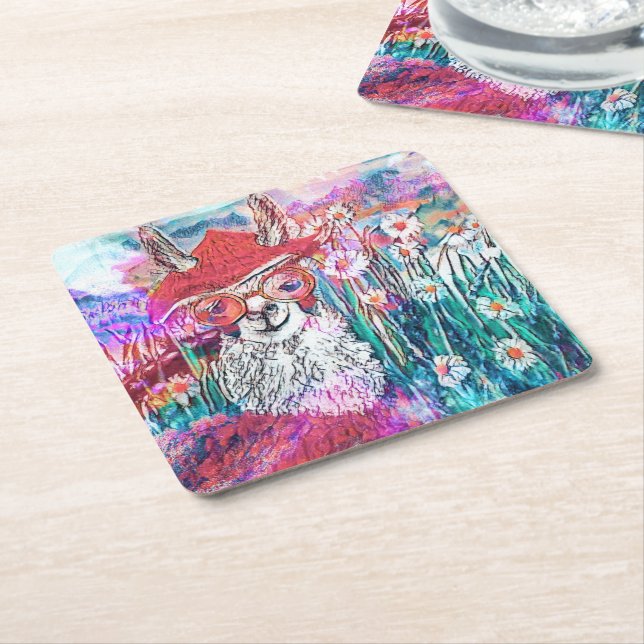 Porta-copo De Papel Quadrado Dia de Mama Llama na praça do país (Inclinado)