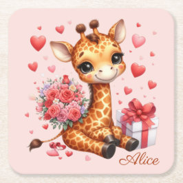 Porta-copo De Papel Quadrado Dia de os namorados Love Rose Bouquet Giraffe