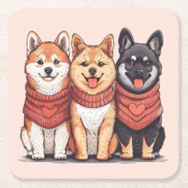 Porta-copo De Papel Quadrado Dia de os namorados Shiba Inu Dogs