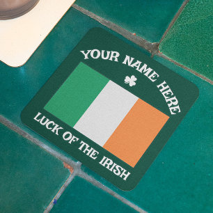 Porta-copo De Papel Quadrado Dia de São Patrício Bandeira da Irlanda Nome Perso