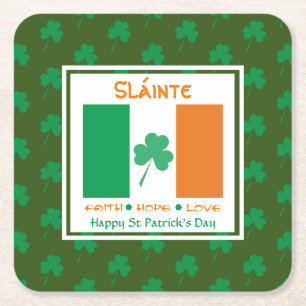 Porta-copo De Papel Quadrado DIA DE SÃO PATRÍCIO FELIZ Sláinte Shamrock Irla