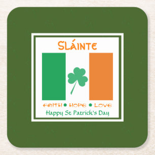 Porta-copo De Papel Quadrado DIA DE SÃO PATRÍCIO FELIZ Sláinte Shamrock Irlandê