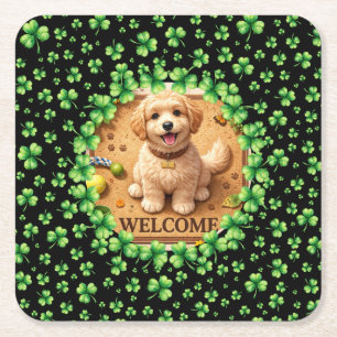 Porta-copo De Papel Quadrado Dia de São Patrício Shamrock de Aquarela com foto