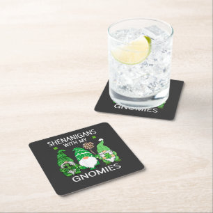 Porta-copo De Papel Quadrado Dia de São Patrício Shamrock Sortudo Leopardo Gnom