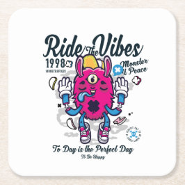 Porta-copo De Papel Quadrado Dia perfeito para ser feliz | Monstro engraçado em