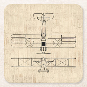 Porta-copo De Papel Quadrado Diagrama Antiquado do Avião Arte do Plano de Vint