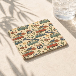 Porta-copo De Papel Quadrado Diário de Viagem de Van Camper pela Rota 66 Americ