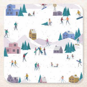 Porta-copo De Papel Quadrado Dias feriados nos Alpes de inverno: pessoas ativas