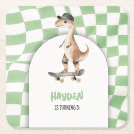 Porta-copo De Papel Quadrado Dinossaur Birthday - Retro T Rex Verificado