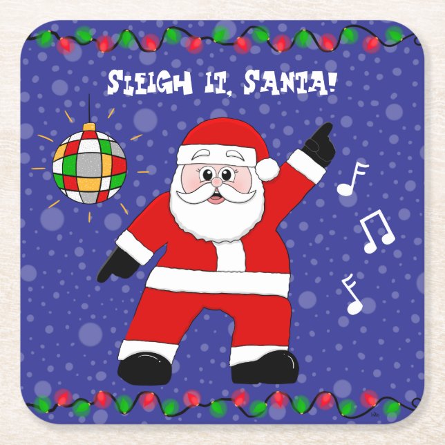 Porta-copo De Papel Quadrado Disco Papai Noel (Frente)