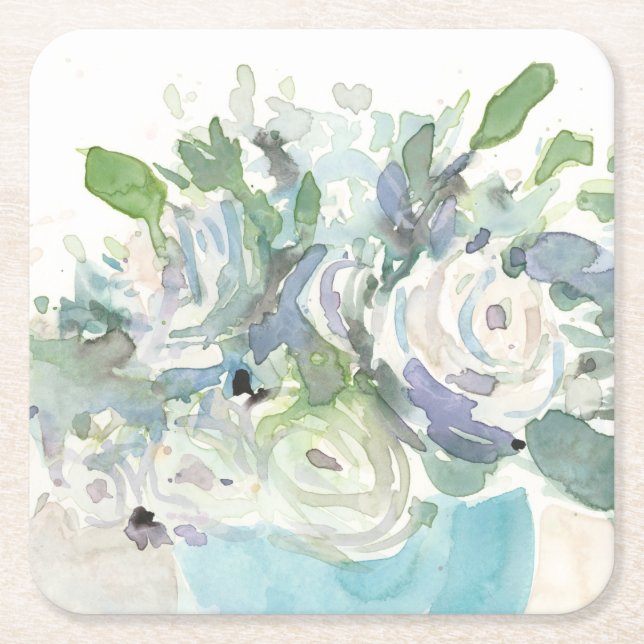 Porta-copo De Papel Quadrado Disposição de primavera - Buquê de Aquarela (Frente)