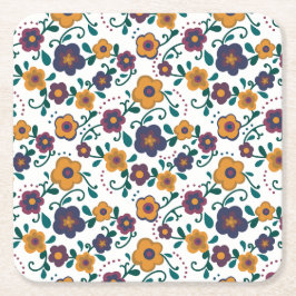 Porta-copo De Papel Quadrado Ditzy Folk Art Retro Daisy, de 70 anos, em Jewel T