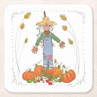 Porta-copo De Papel Quadrado Diversão Colorida Ação de Graças Scarecrow Pumpkin