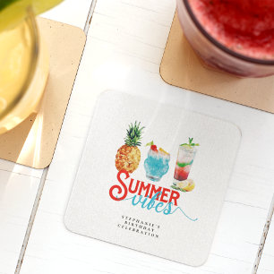 Porta-copo De Papel Quadrado Diversão de Verão Vibrações Coloridos Coquetéis Fe