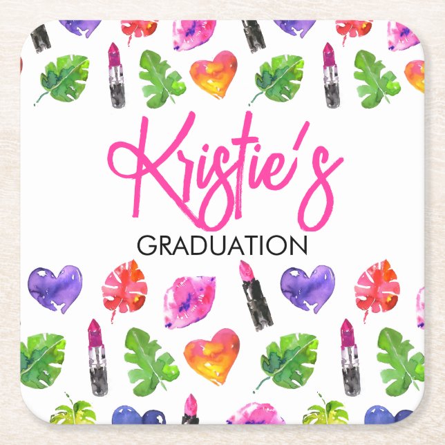 Porta-copo De Papel Quadrado Diversão Vibrante, Festa de formatura de Lipsticks (Frente)
