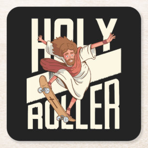 Porta-copo De Papel Quadrado Divertido Jesus de Patins Holy Roller