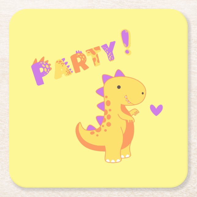 Porta-copo De Papel Quadrado Divirta-se com um partido Dino-Mite! (Frente)