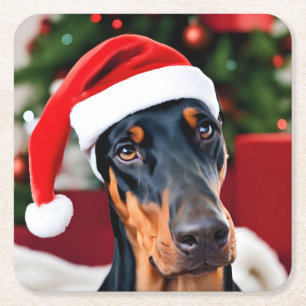Porta-copo De Papel Quadrado Doberman Christmas
