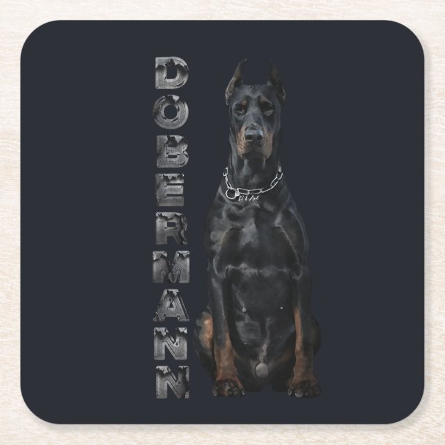 Porta-copo De Papel Quadrado Doberman Pinscher (Frente)