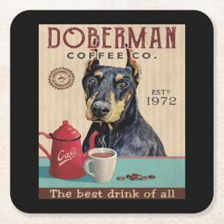 Porta-copo De Papel Quadrado Doberman Pinscher Coffee